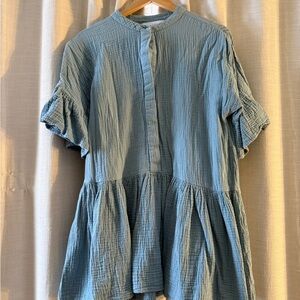 Light Blue Women's Mini Gauze Peplum Dress